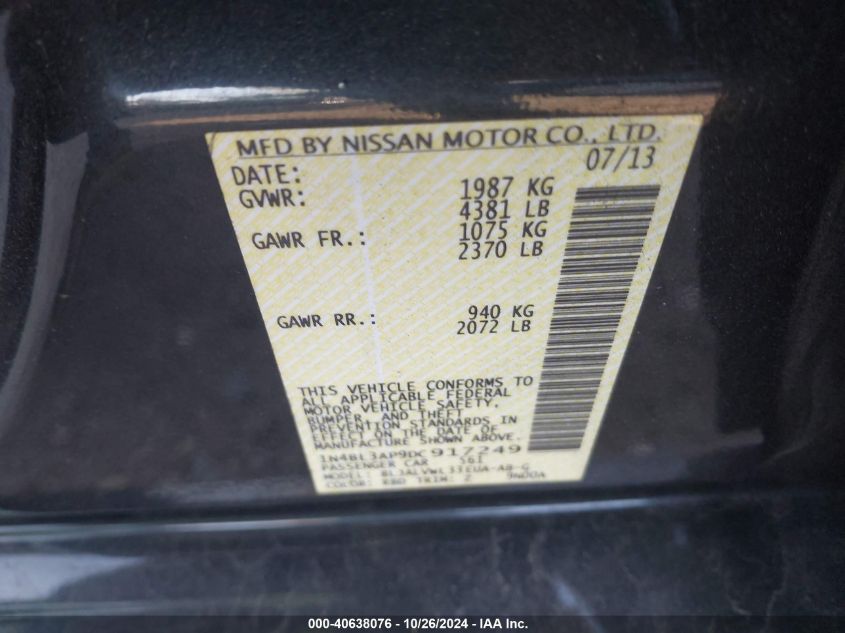 2013 NISSAN ALTIMA VIN: 1N4BL3AP9DC917249