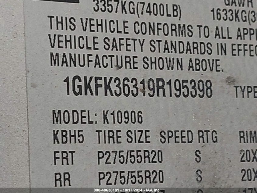 2009 GMC Yukon Xl 1500 Slt2 VIN: 1GKFK36319R195398 Lot: 40638181