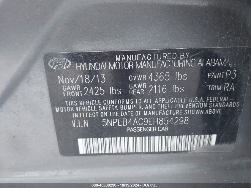 2014 HYUNDAI SONATA GLS - 5NPEB4AC9EH854298