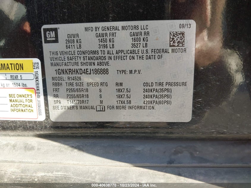 2014 CHEVROLET TRAVERSE 2LT - 1GNKRHKD4EJ186888