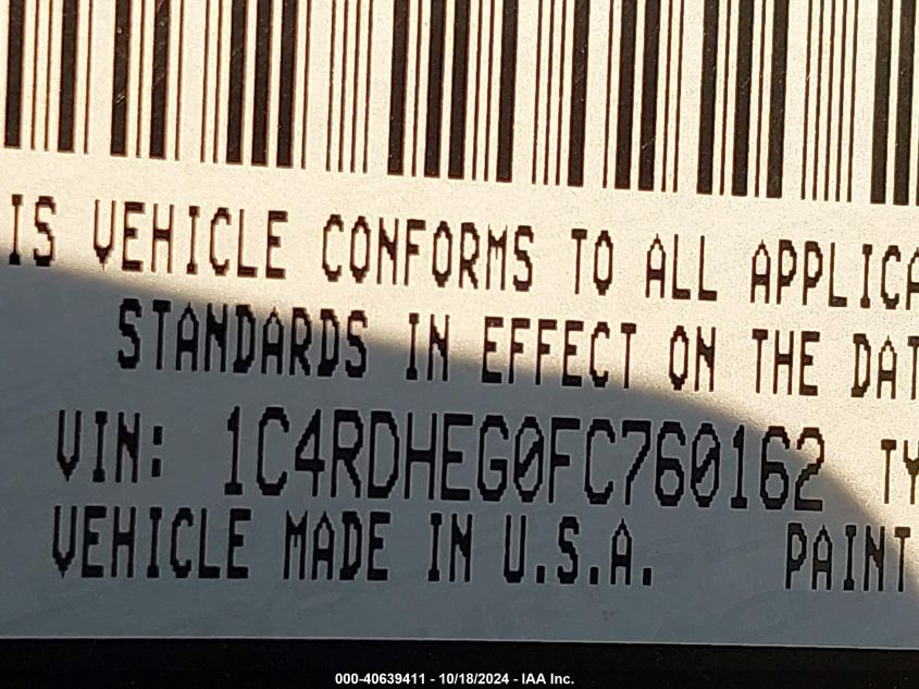 2015 Dodge Durango Citadel VIN: 1C4RDHEG0FC760162 Lot: 40639411