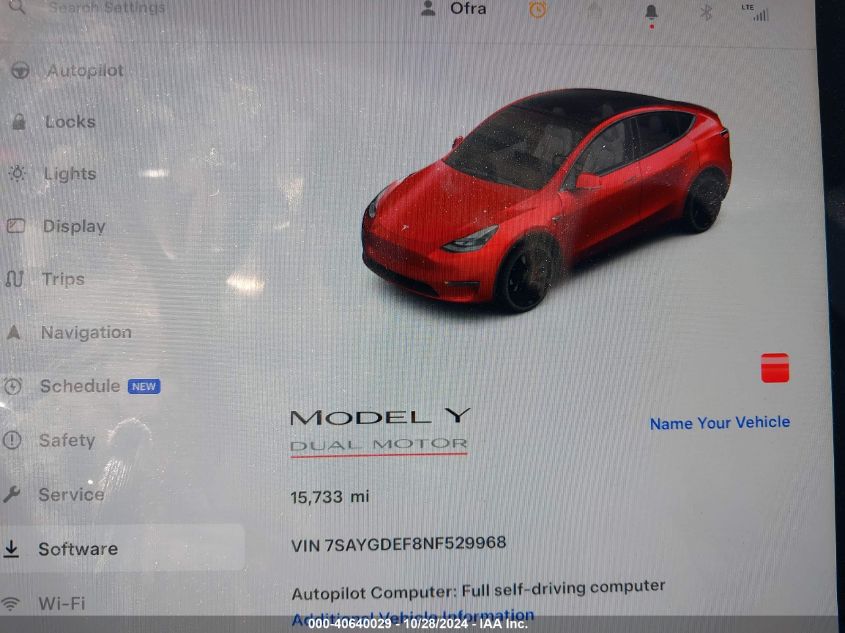 2022 Tesla Model Y Performance Dual Motor All-Wheel Drive VIN: 7SAYGDEF8NF529968 Lot: 40640029