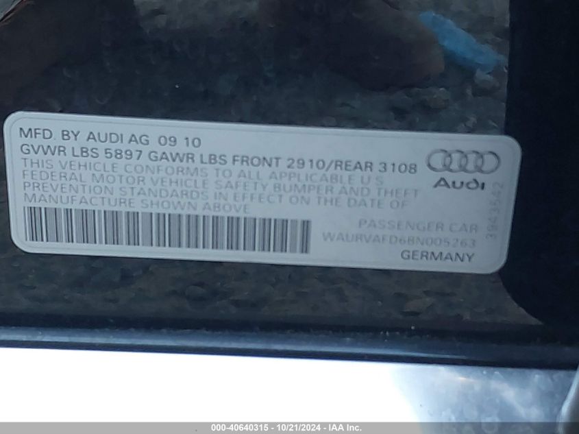 2011 Audi A8 L 4.2 VIN: WAURVAFD6BN005263 Lot: 40640315