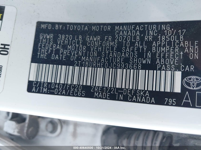 2018 TOYOTA COROLLA SE - 2T1BURHE0JC993668