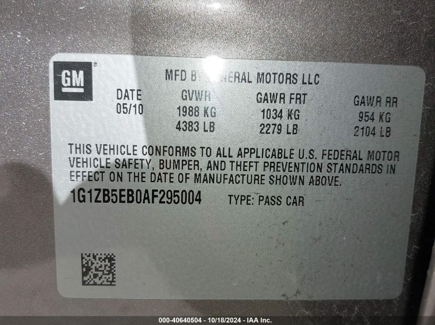 2010 Chevrolet Malibu Ls VIN: 1G1ZB5EB0AF295004 Lot: 40640504