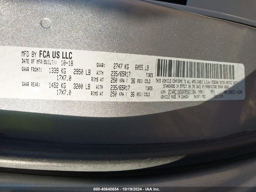 2019 CHRYSLER PACIFICA TOURING L - 2C4RC1BG6KR561164