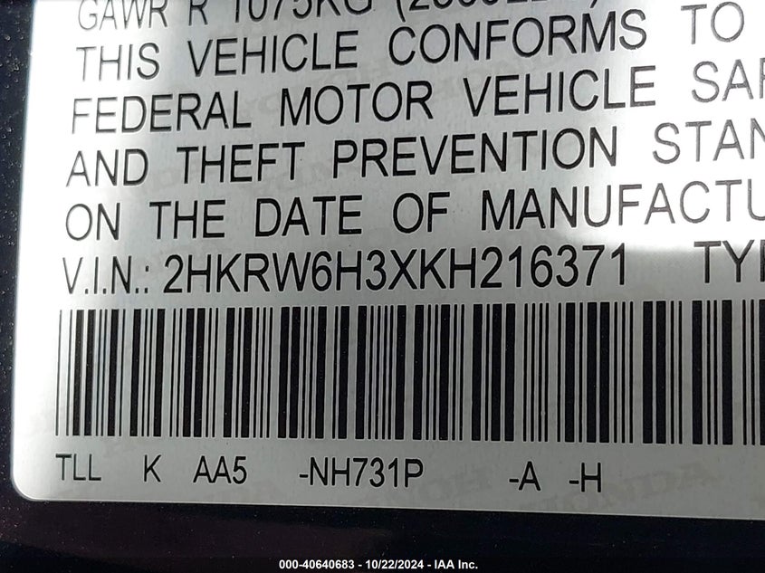 2019 HONDA CR-V LX - 2HKRW6H3XKH216371