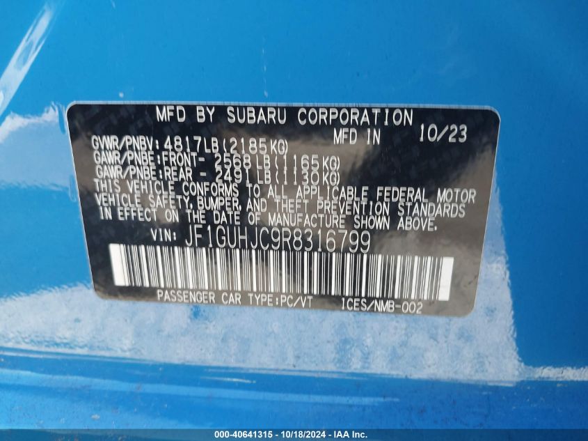 VIN JF1GUHJC9R8316799 2024 SUBARU IMPREZA RS 5-DOOR