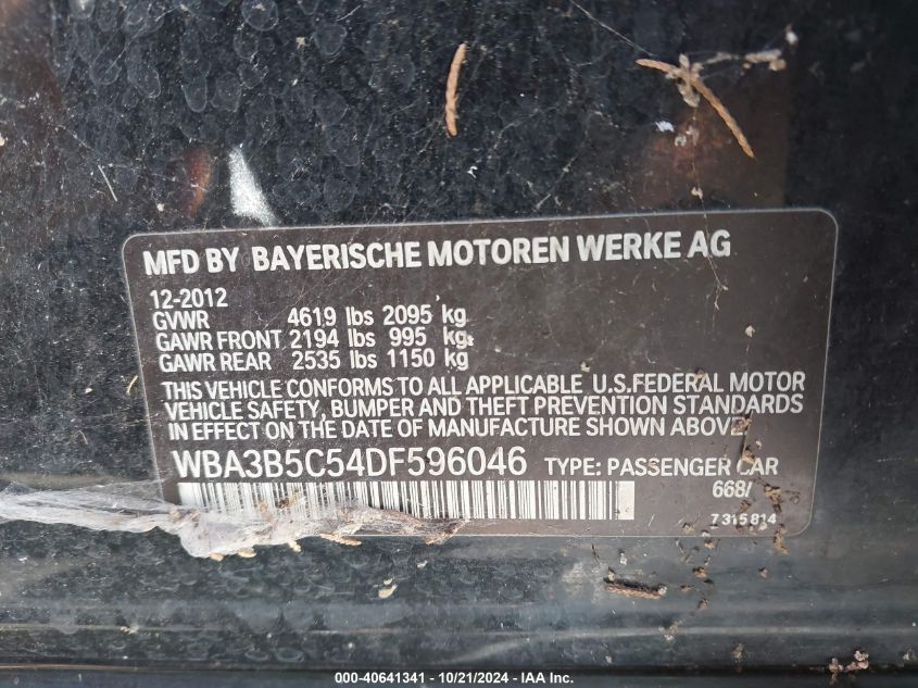 2013 BMW 328I xDrive VIN: WBA3B5C54DF596046 Lot: 40641341