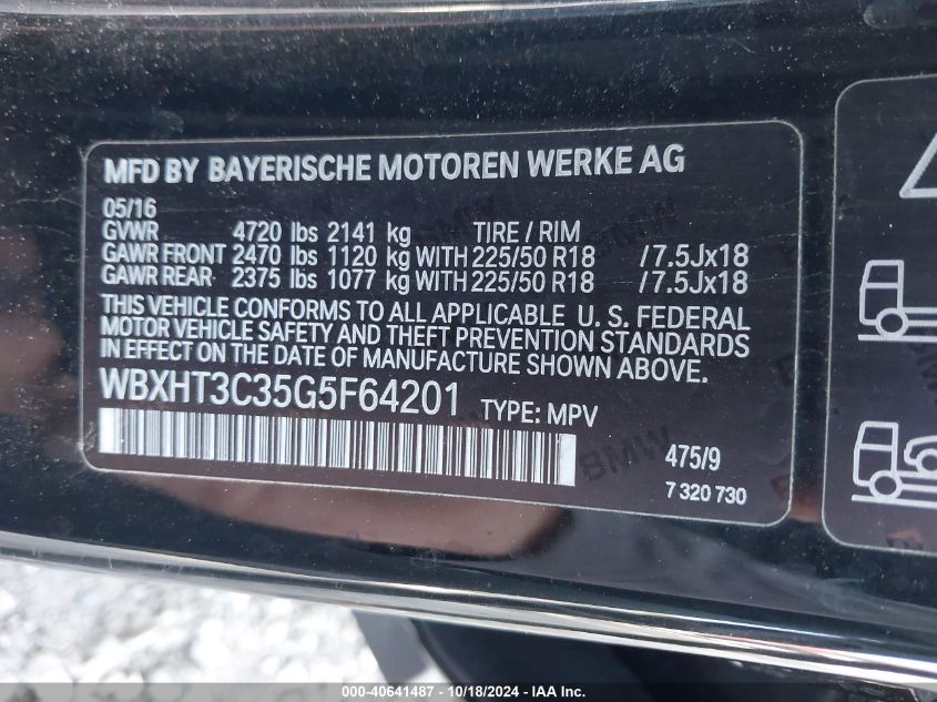 2016 BMW X1 xDrive28I VIN: WBXHT3C35G5F64201 Lot: 40641487