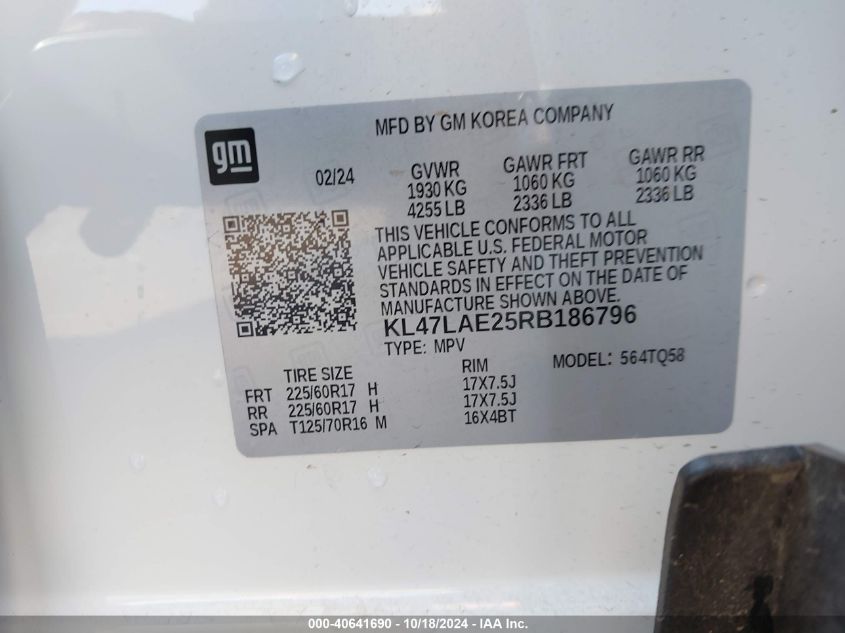 2024 Buick Envista Preferred Fwd VIN: KL47LAE25RB186796 Lot: 40641690