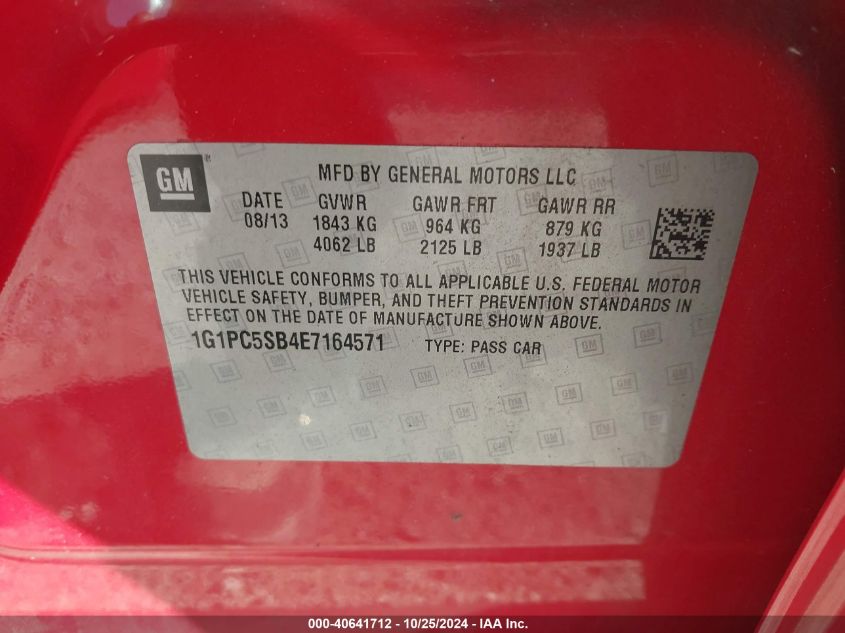 2014 CHEVROLET CRUZE VIN: 1G1PC5SB4E7164571