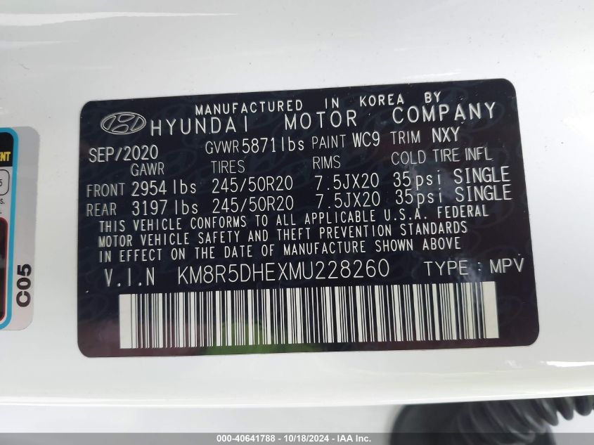 2021 Hyundai Palisade Limited VIN: KM8R5DHEXMU228260 Lot: 40641788