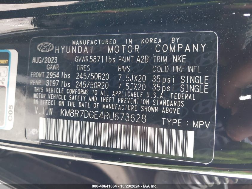 2024 Hyundai Palisade Calligraphy Night Edition VIN: KM8R7DGE4RU673628 Lot: 40641864