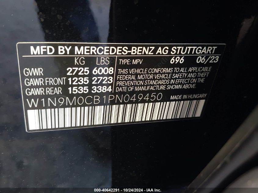 2023 Mercedes-Benz Eqb 250 Suv VIN: W1N9M0CB1PN049450 Lot: 40642291