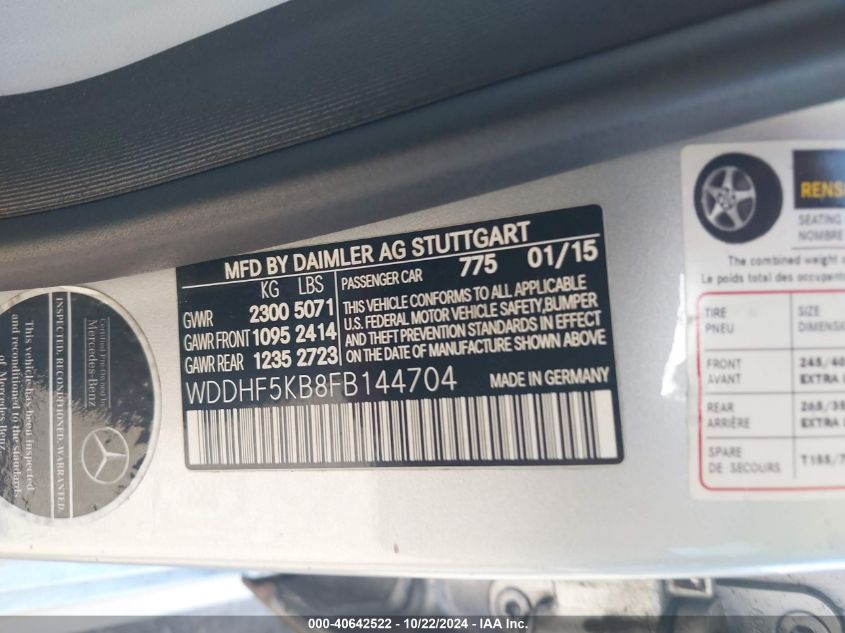 2015 MERCEDES-BENZ E 350 - WDDHF5KB8FB144704