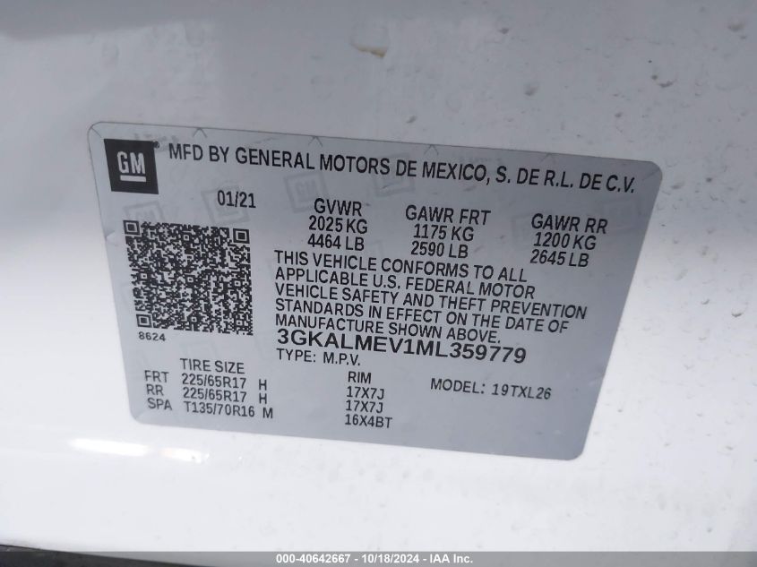 2021 GMC Terrain Fwd Sle VIN: 3GKALMEV1ML359779 Lot: 40642667