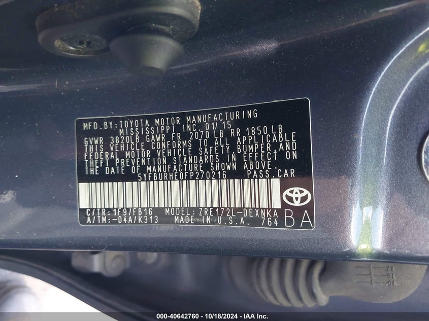 2015 TOYOTA COROLLA LE PLUS - 5YFBURHE0FP270216