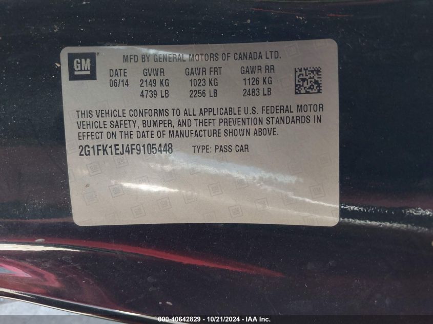 2015 CHEVROLET CAMARO VIN: 2G1FK1EJ4F9105448