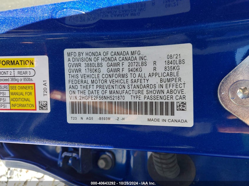 2022 HONDA CIVIC SPORT - 2HGFE2F56NH521870