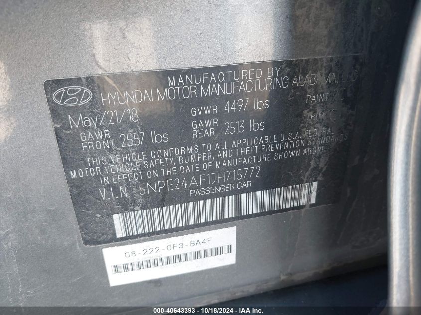 2018 HYUNDAI SONATA SE - 5NPE24AF1JH715772