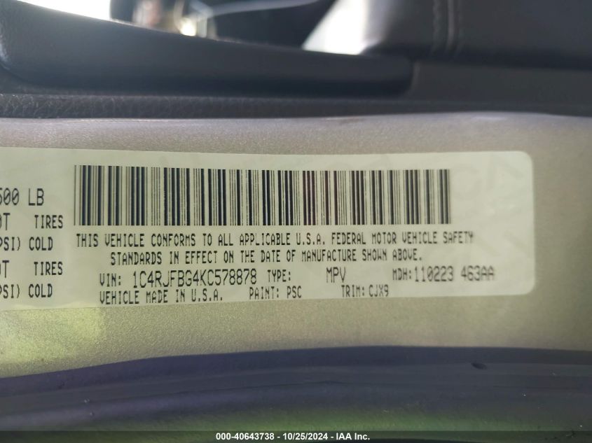 2019 JEEP GRAND CHEROKEE LIMITED 4X4 - 1C4RJFBG4KC578878