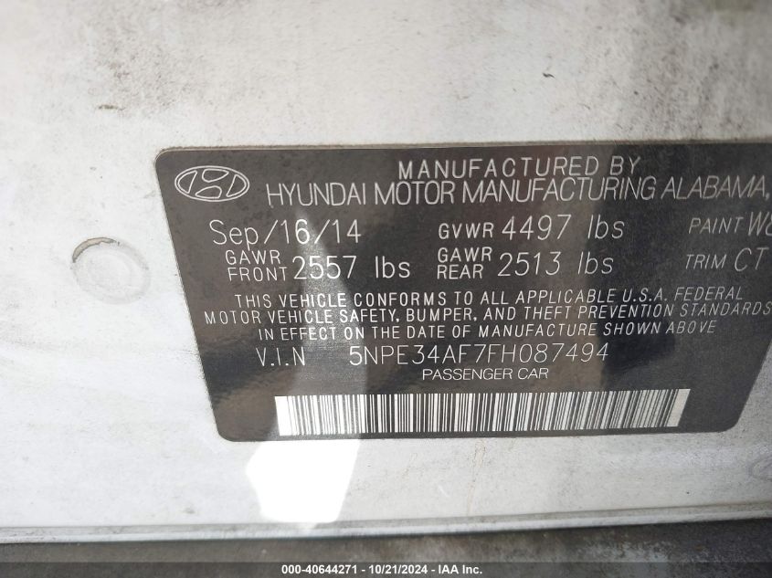 2015 Hyundai Sonata Sport VIN: 5NPE34AF7FH087494 Lot: 40644271