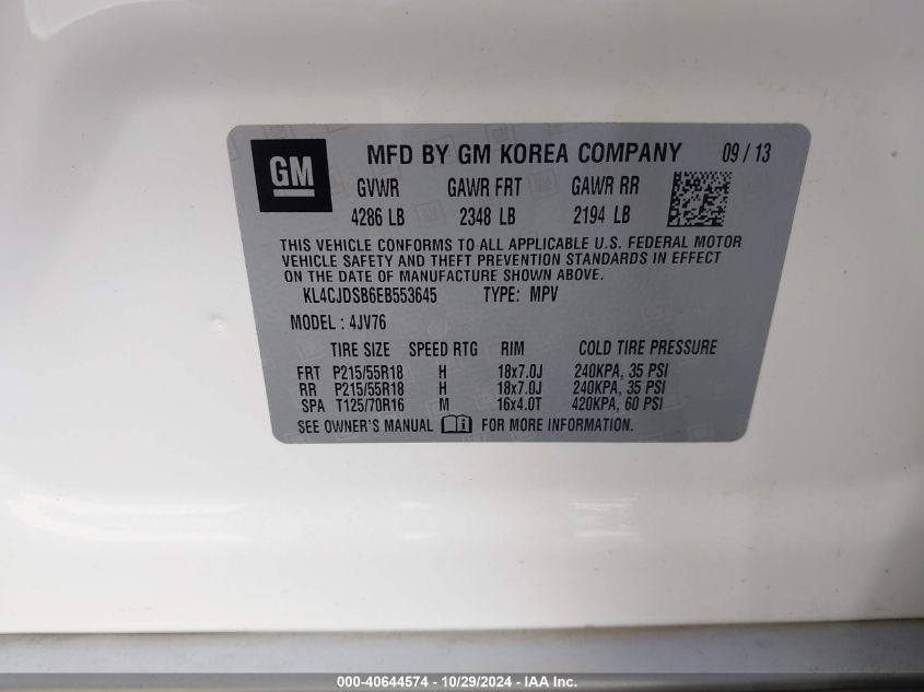 VIN KL4CJDSB6EB553645 2014 Buick Encore, Premium no.9