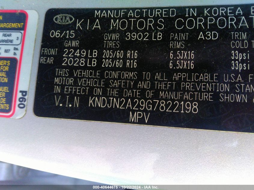 VIN KNDJN2A29G7822198 2016 KIA Soul no.9