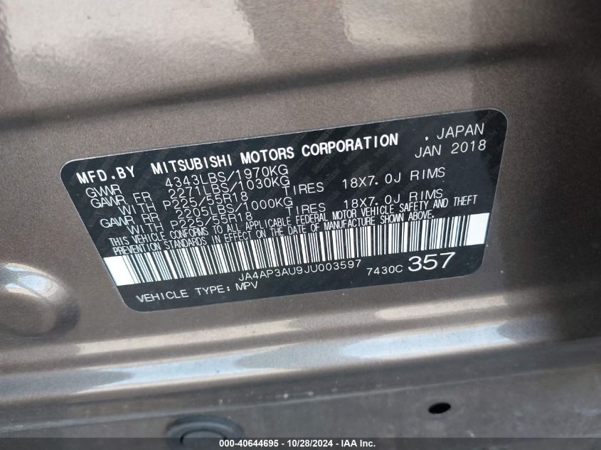 2018 MITSUBISHI OUTLANDER SPORT 2.0 LE - JA4AP3AU9JU003597