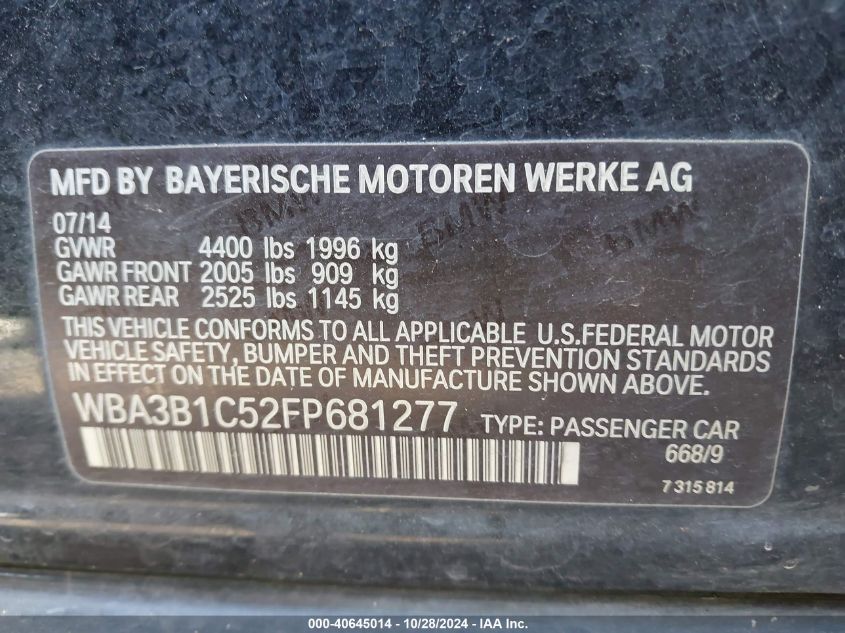 2015 BMW 320I - WBA3B1C52FP681277
