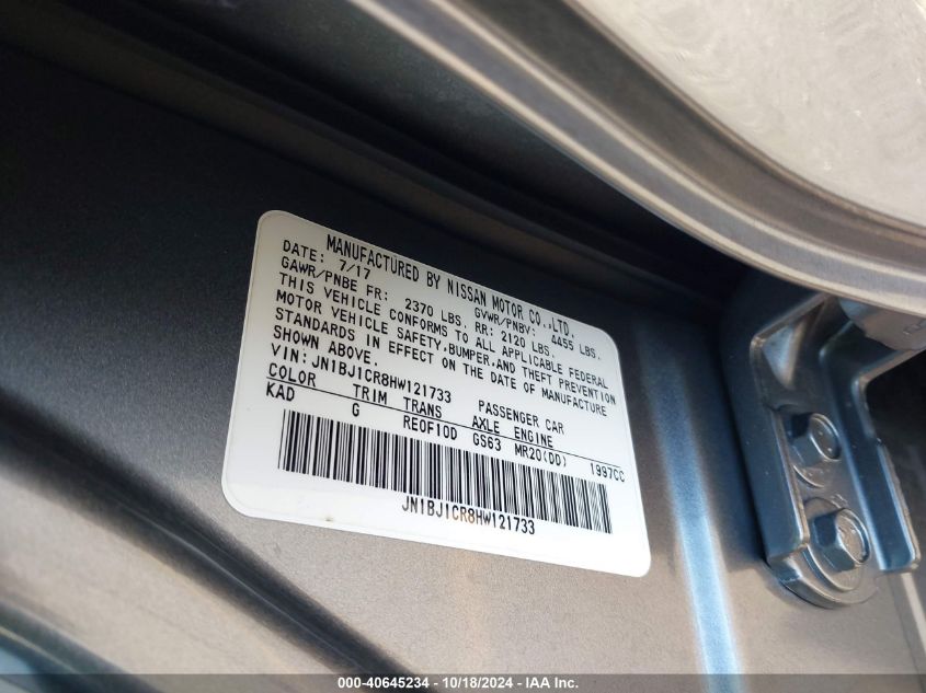 2017 Nissan Rogue Sport S VIN: JN1BJ1CR8HW121733 Lot: 40645234