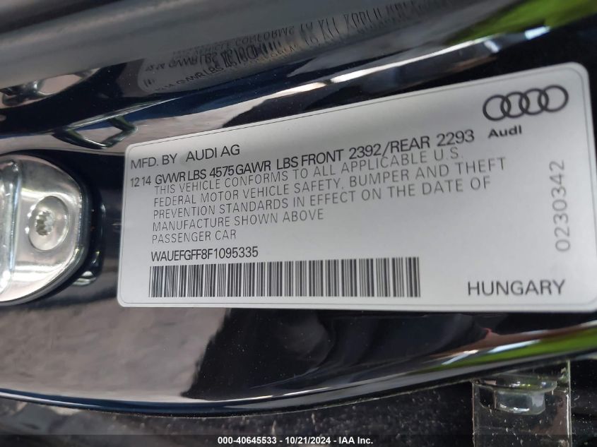 2015 Audi A3 2.0T Premium VIN: WAUEFGFF8F1095335 Lot: 40645533