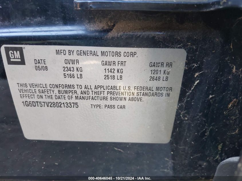 2008 CADILLAC CTS VIN: 1G6DT57V280213375