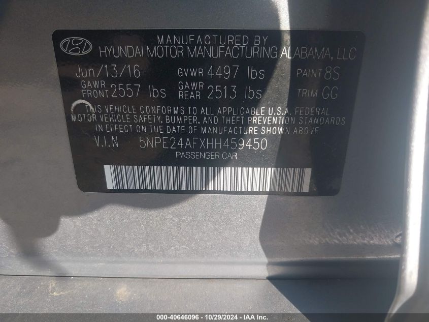 2017 HYUNDAI SONATA SE - 5NPE24AFXHH459450