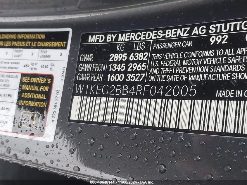 2024 Mercedes-Benz Eqe 350+ VIN: W1KEG2BB4RF042005 Lot: 40646144