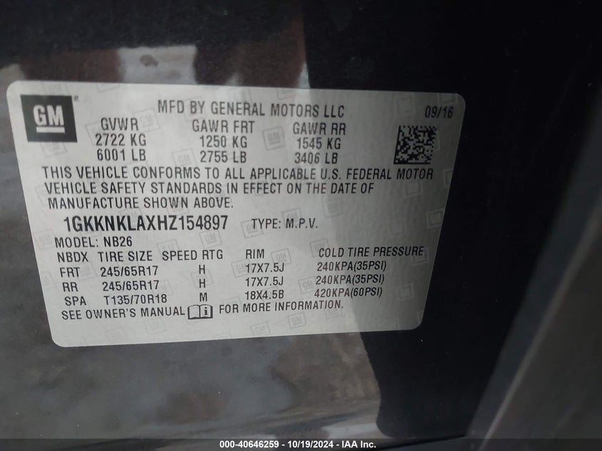 2017 GMC ACADIA SLE-1 - 1GKKNKLAXHZ154897