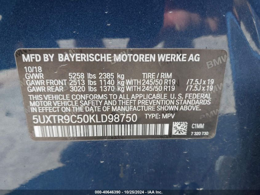 2019 BMW X3 XDRIVE30I - 5UXTR9C50KLD98750