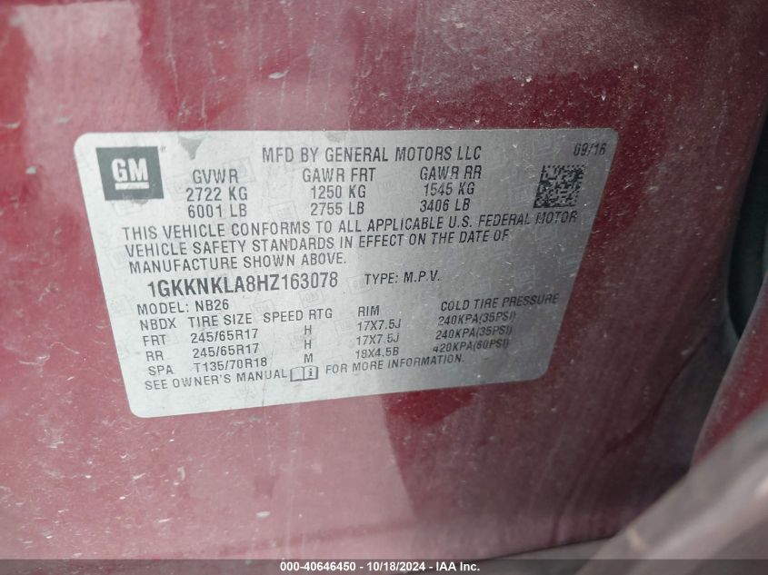 2017 GMC ACADIA SLE-1 - 1GKKNKLA8HZ163078