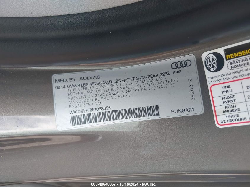 2015 Audi A3 2.0T Premium VIN: WAU3FLFF8F1058656 Lot: 40646867