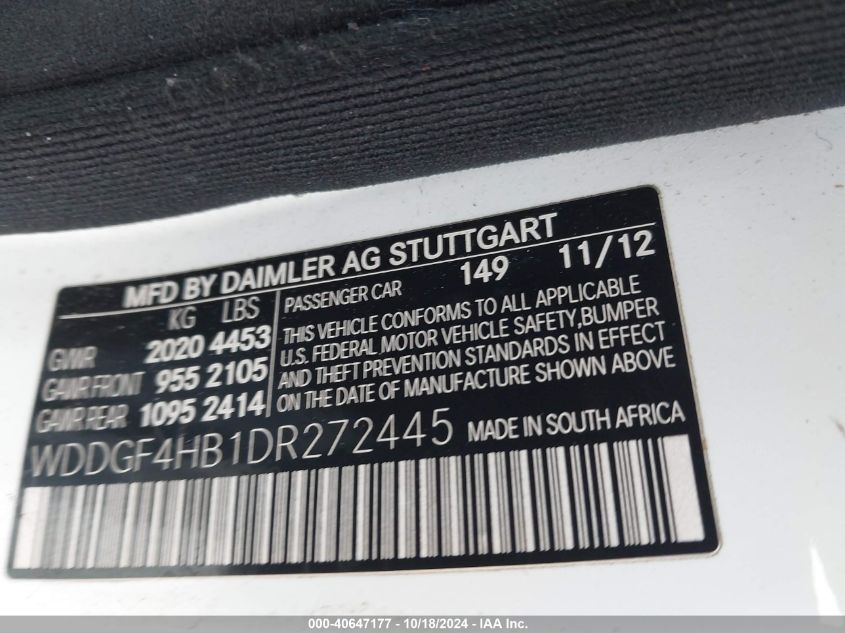 2013 Mercedes-Benz C 250 Luxury/Sport VIN: WDDGF4HB1DR272445 Lot: 40647177