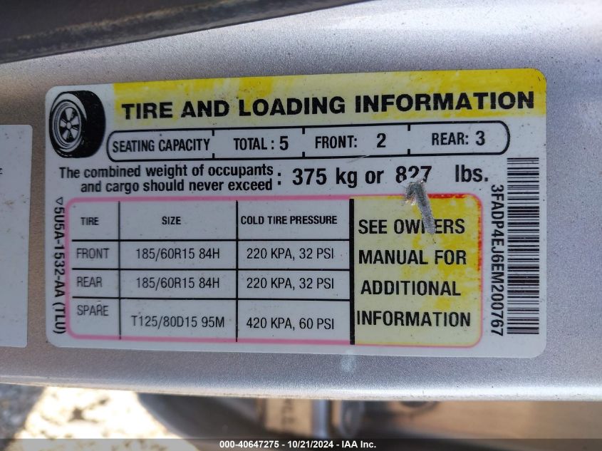 2014 Ford Fiesta Se VIN: 3FADP4EJ6EM200767 Lot: 40647275