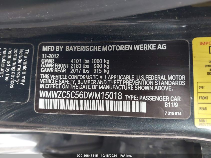 2013 Mini Countryman Cooper S VIN: WMWZC5C56DWM15018 Lot: 40647315