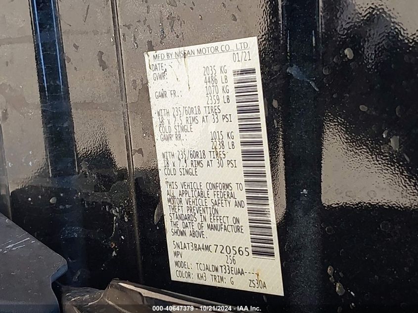 2021 NISSAN ROGUE SV FWD - 5N1AT3BA4MC720565