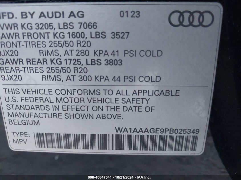 2023 Audi E-Tron Premium VIN: WA1AAAGE9PB025349 Lot: 40647541