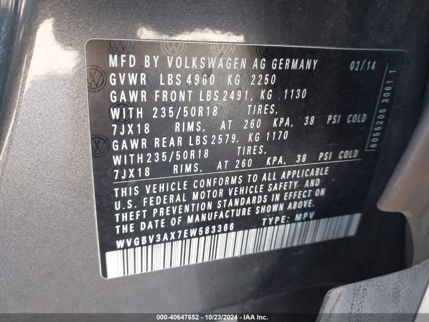 2014 VOLKSWAGEN TIGUAN SEL - WVGBV3AX7EW583366