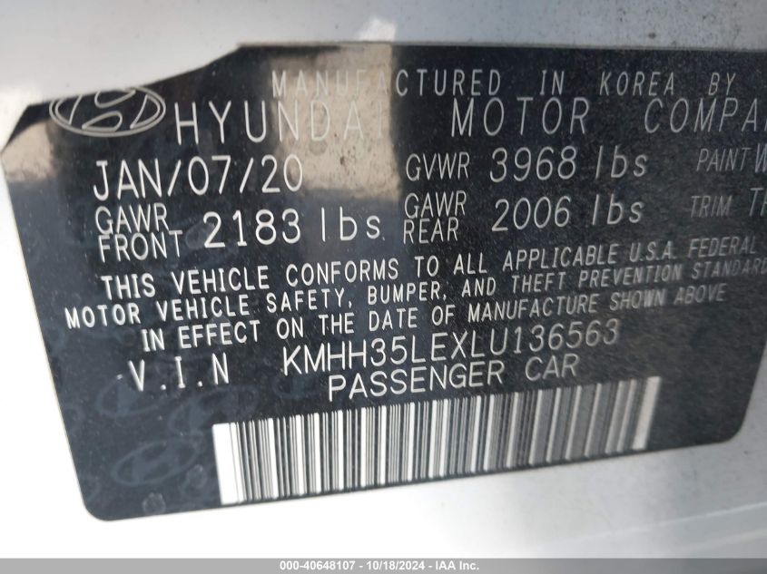 2020 Hyundai Elantra Gt VIN: KMHH35LEXLU136563 Lot: 40648107