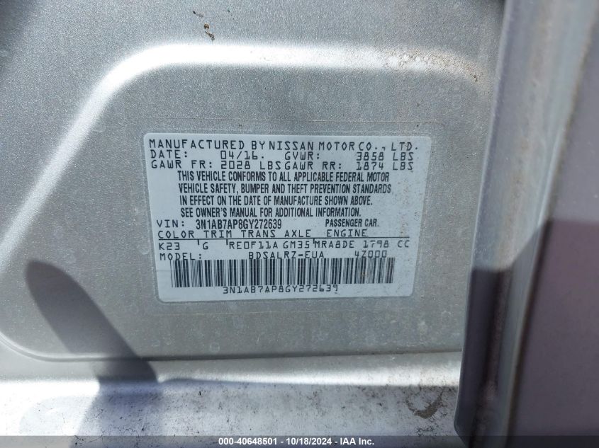 VIN 3N1AB7AP8GY272639 2016 NISSAN SENTRA no.9