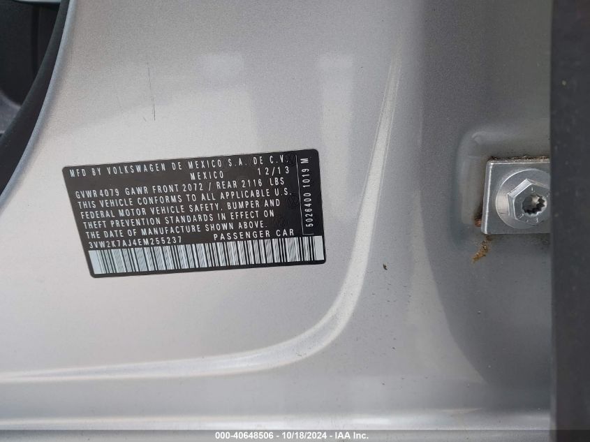 2014 VOLKSWAGEN JETTA VIN: 3VW2K7AJ4EM255237
