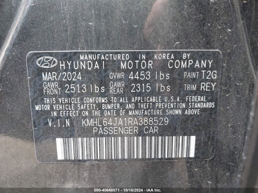 2024 Hyundai Sonata Sel VIN: KMHL64JA1RA388529 Lot: 40648571